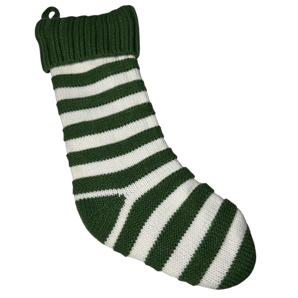 Target Wondershop Christmas Stocking Green White Stripe  Knit Plush Large Big